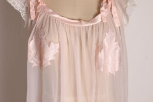1950s Sheer Nude Illusion Pink Fig Leaf Risque Pin Up Eves Leaves Babydoll Peignoir Nightgown - Fashionconstellate.com