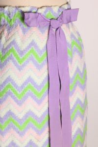 1960s Purple, Pink, Green & White Chevron Zigzag Full Length Bow Ribbon Detail Elastic Waist Skirt - Fashionconstellate.com