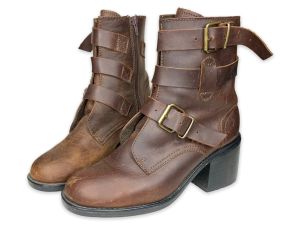 Vintage 1990s LIFT Brown Chunky Leather Ankle Boots Buckle Straps Grunge | Size 9