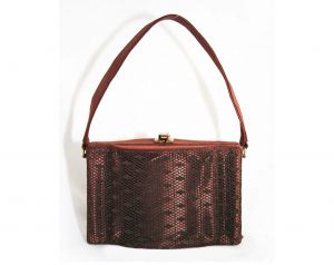 Art Deco 1930s Purse - Authentic 30s Brown Fish Net Box Bag - 30s Fishnet Handbag - Fall Autumn