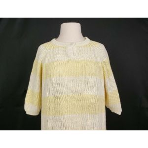 Vintage 80s Sweater Yellow White Stripe Short Sleeve by Picket and Post |Vintage Misses M - Fashionconstellate.com