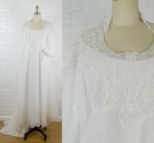 Lace a dream 1970s bohemian bishop sleeve wedding dress .  cottagecore bohemian gown . small