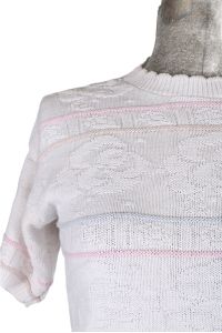 Vintage 1980s White Pastel Rose Short Sleeve Sweater  | M/L - Fashionconstellate.com