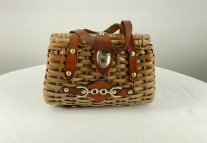 1960s small wicker handbag with leather straps preppy child purse - Fashionconstellate.com
