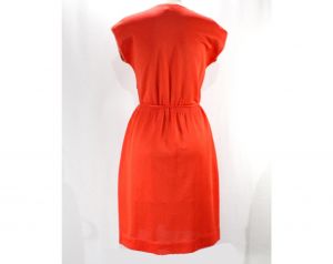 Size 8 Orange Dress - New Wave 1980s Medium Summer Sheath - Coral Shimmer Knit - Cap Short Sleeves  - Fashionconstellate.com