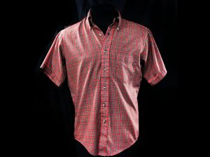 1960s Men's Plaid Shirt - Size Medium Tartan Cotton Short Sleeve Preppy 60s Mens Oxford Button Top