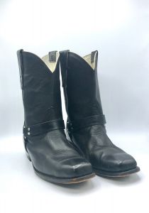 Vintage Black Leather Biker Boots, Short Harness Western Style Grunge Motorcycle Boot, Men's Size 11