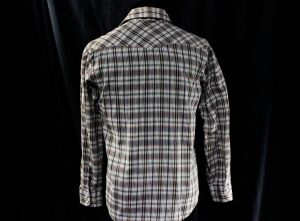 Big E Levi's Western Shirt - Men's XS Long Sleeve Cowboy Shirt - 1970s 80s Brown Blue Plaid Cotton - Fashionconstellate.com