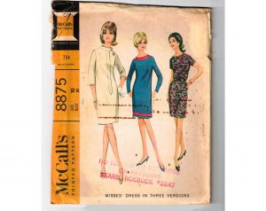 1960s Dress Sewing Pattern - 60s Misses XS Bust 31 - Short 3/4 or Long Sleeve - Mod A Line Sheath