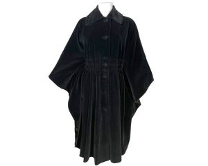 Vintage 1970s Black Velvet Cape Coat by Surrey Classics Size S M