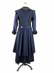 Edwardian walking suit navy blue wool jacket snd skirt with buttons and belt Size S - Fashionconstellate.com