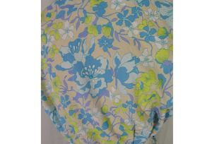 Vintage 50s Blue & Green Pastel Floral Print Cotton Summer Picnic Day Dress | XL - Fashionconstellate.com