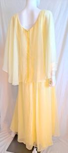 1970s Yellow Sheer Chiffon Butterfly Sleeved Gown Faux Pearl Trim 30 Waist - Fashionconstellate.com