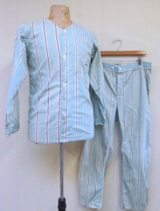 Rare Vintage 1930s Babe Ruth Cotton Pajamas, 30s Blue Striped PJs, 1930s Sleepwear, Unisex Small 38 