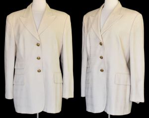 80s Escada Jacket, Margaretha Ley, Hourglass Blazer Jacket, Cream Wool Silk Blend, Size XL