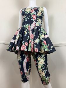 Medium- Size 8 | 1990's Vintage Cotton Floral Peplum Jumpsuit by Karen Alexander | Cottagecore - Fashionconstellate.com