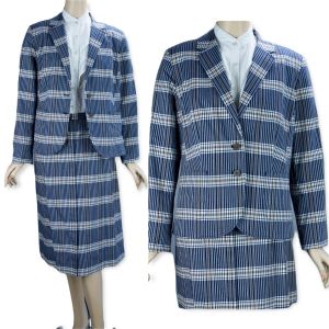 90s Blue Plaid Cotton Pendleton Suit, Deadstock, Size 14, NOS Suit