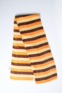 1950s Scarf | Vintage Striped Rectangular Scarf  by Halle Bros| Autumn Colors Brown Gold Pale Yellow - Fashionconstellate.com