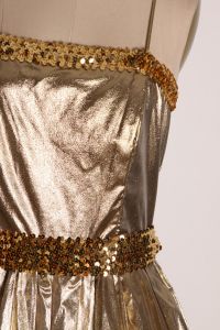 1970s Gold Lame Spaghetti Strap Full Length Gold Sequin Formal Prom Dress by JCPenney - S/M - Fashionconstellate.com