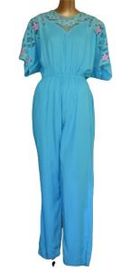 90s Bali Crochet Embroidered Cutwork Jumpsuit, Turquoise Blue, New With Tags, NWT, Size M to L - Fashionconstellate.com