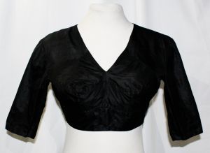 Victorian Bodice - Black Silk 1870s 1880s Antique UnderBodice - Small Modesty Panel or Dickey Style