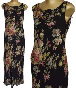 90s Rose Print Chiffon Dress, Vintage Dark Botanical Floral Rayon Maxi Dress, Sequined Dress