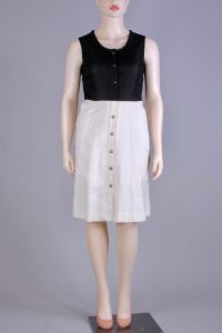 Vintage 70s Linen White Black Contrast Simple Pocket Dress w/Top 2-pc Set by Sears - Fashionconstellate.com