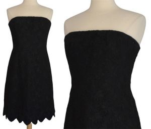 90s Carmen Marc Valvo Dress, Black Lace Strapless Cocktail Dress, Interior Corset Dress - Fashionconstellate.com