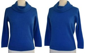 50s Glasgo Angolura Pullover Sweater, Cowl Neck, Royal Blue, Lambs Wool Angora Blend, Size M Medium