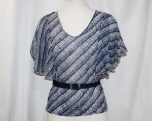 Authentic 1930s Shirt - Navy Blue & White Striped Sheer Cotton Top 30's Casual Art Deco Beach Summer