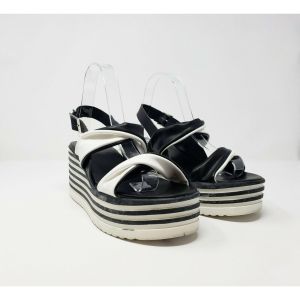 Vintage 90s Sandals Bata Black White Chunky Heel Women's 39