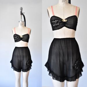 Le Noir 1920s silk bralette and tap pants, lingerie set, bloomers, vintage lingerie