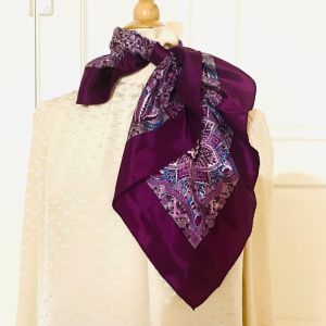 1980’s Vintage Purple Paisley Print Head or Neck Scarf Made in Japan