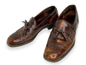 Vintage c1970s Johnston & Murphy Windsor Brown Leather Wingtip Tassel Loafer Shoes | Size 10