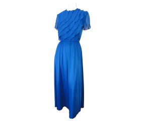 Vintage 70s Ruffled Royal Blue Party Disco Dance Dress by JCPenney Fashions