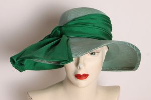 1950s Green Wide Brim Bow Detail Formal Hat by Sonni California