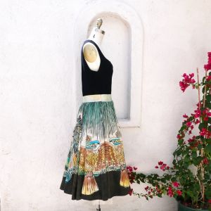 1950s Hand Painted Mexican Circle Skirt, Size M, with Aztec Dancers - Fashionconstellate.com