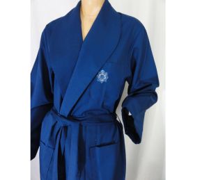 Men's Vintage 60s Robe Navy Blue Poly Cotton Dressing Gown Bathrobe BVD Brand Unisex | S - Fashionconstellate.com