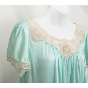 80s Nightgown Long Aqua Green Lace Trim Nylon by Val Mode | Vintage Misses S  - Fashionconstellate.com