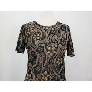 Vintage 90s Top Black Brown Metallic Floral Short Sleeve Top Misses M by Western Connection - Fashionconstellate.com