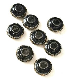 Antique Silver Gold Enameled Diminutive Black Buttons 1/2 Inch Set of 8 - Fashionconstellate.com