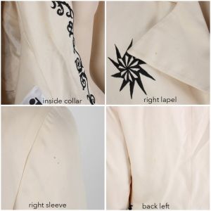 Vintage Y2K Size 4 Cream Silk Black Embroidered Boxy Crop Top Shirt or Jacket| S to L - Fashionconstellate.com