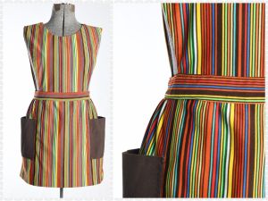 1970s Pinafore Apron | Vintage 70s Rainbow Chevron Waitress Apron | Funky Rainbow Chevron | OSFM