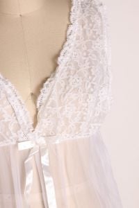 Late 1960s Early 1970s Sheer White Wide Strap Lace Trim Nightgown w/ Matching Sheer Robe Two Piece - Fashionconstellate.com