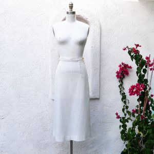 1940s White Linen Pencil Skirt