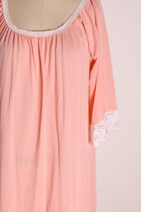1960s Pink Half Sleeve White Lace Trim Full Length Night Gown - 1XL - Fashionconstellate.com