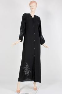 Vintage 1950s Black and Silver Embroidered Night Dressing Gown Peignoir Robe 50s | XS/S - Fashionconstellate.com