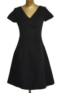 50s Nicholas Ungar Dress, LBD, Black Day to Date Dress, Button Front, Bell Skirt, Below Knee Length
