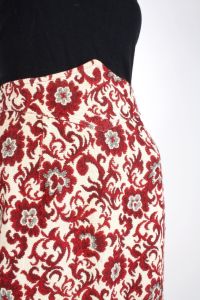 Vintage 1960s Size 5 Red White Tapestry High Wasp Waist Ankle Length Skirt | XS/S - Fashionconstellate.com