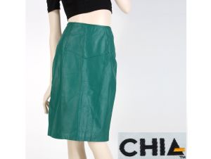 Vintage 1980s CHIA Teal Turquoise Leather New Wave High Waist Wiggle Skirt 80s | S